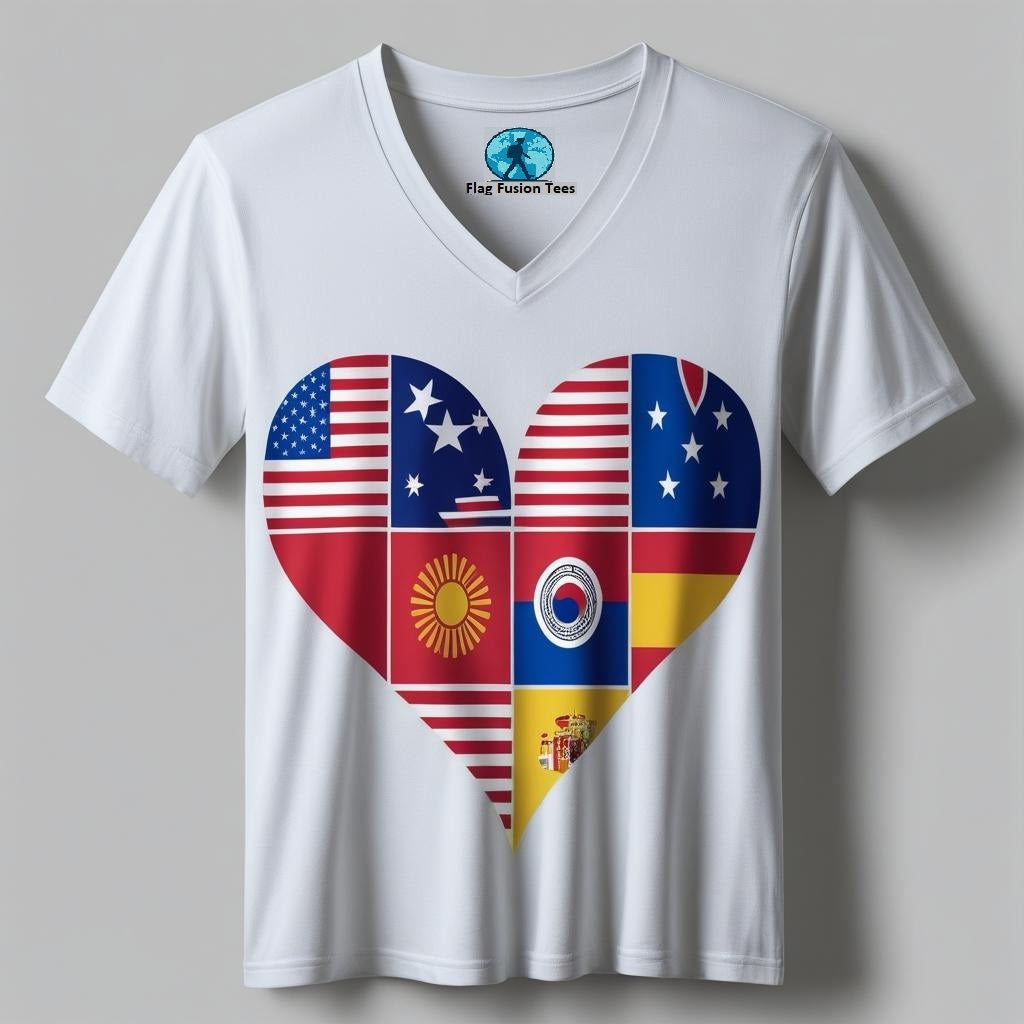 Short Sleeve T-Shirt for Women Hart Shape Multi Flag