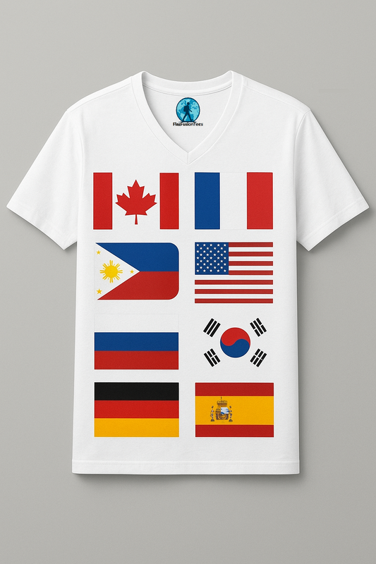 Short Sleeve V-neck T-shirt for Men Multi Flag