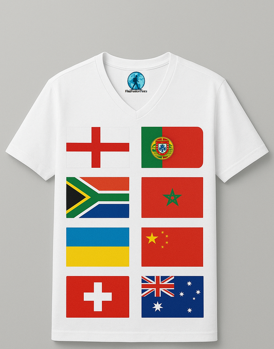 Short Sleeve V-neck T-shirt for Men Multi Flag