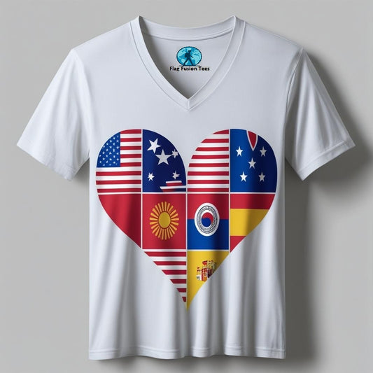 Short Sleeve T-Shirt for Women Hart Shape Multi Flag